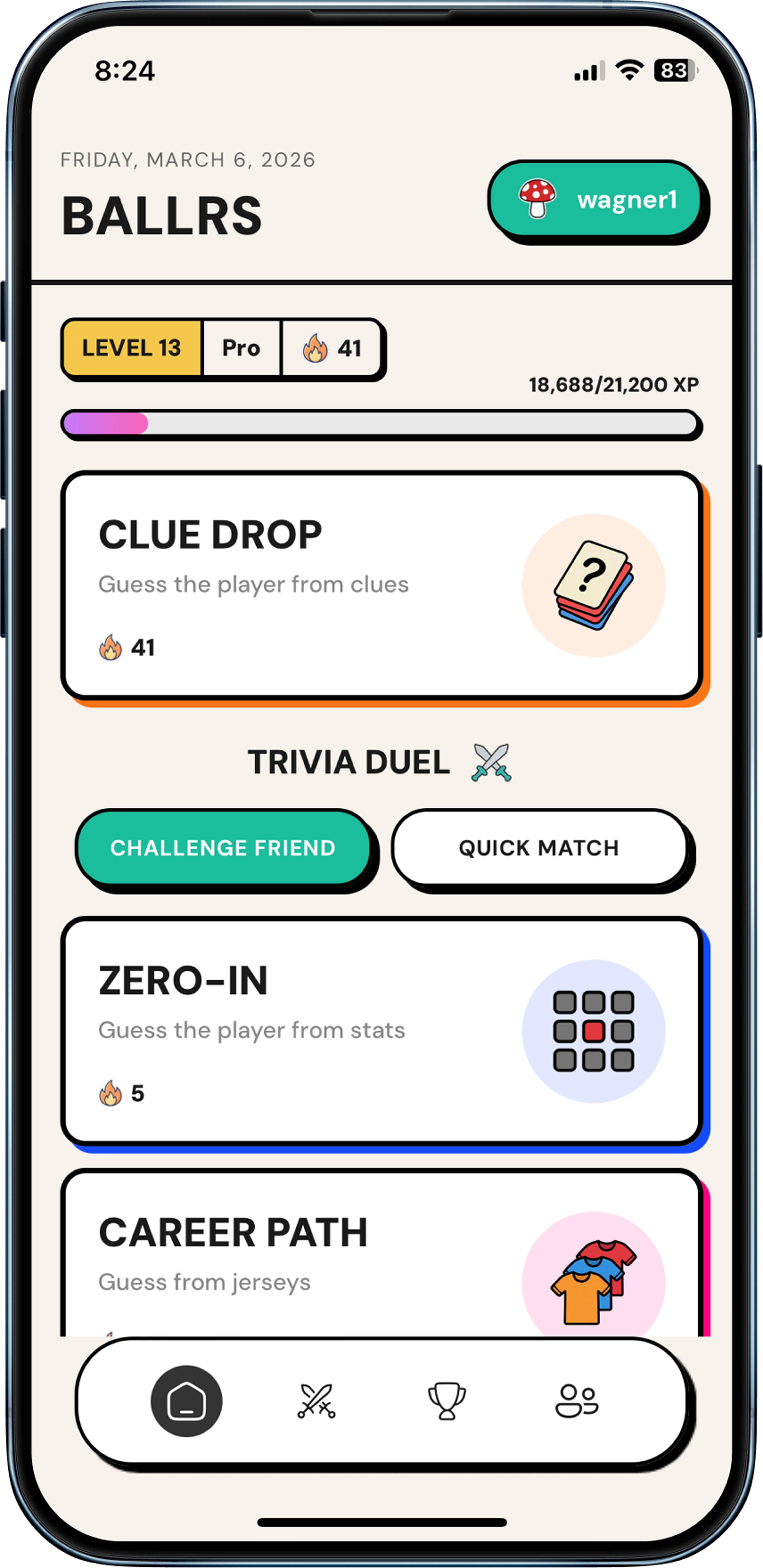 Ballrs app home screen